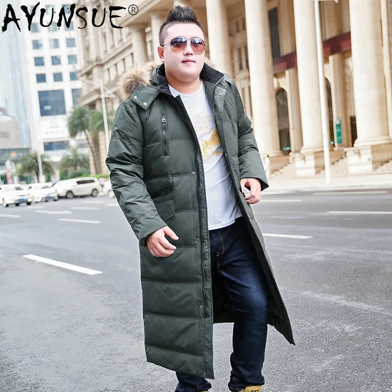 AYUNSUE-Jaqueta masculina com capuz, colarinho de pele grande, parka de pato branco, plus size, 5XL, 8XL, LXR594, inverno