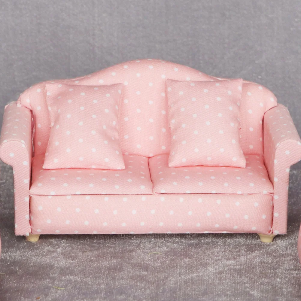 Stijlvolle bank met stippen Prachtig miniatuurhuis Speelhuis Meubelaccessoire Houten doek Praktisch cadeau voor kinderen