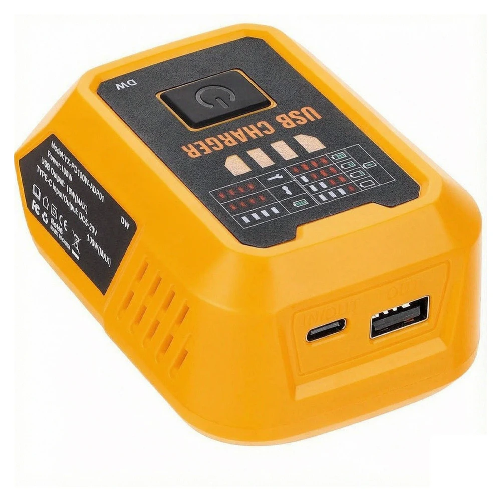 100W USB‑C Battery Charger Compatible with DW 20V Battery, USB‑A Port Power Adapter, Charging Hub for Phones Tablets(Tool Only)