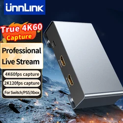 Unnlink 2K 120Fps USB HDMI Video Capture Card 4K 60Fps Capture Record Video Grabber Live Streaming Box for PS4 XBOX Phone Camera