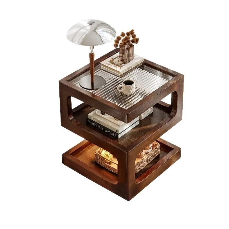 

Medieval style bedside small side table creative mini all solid wood bedside table shelf black walnut small coffee table cute
