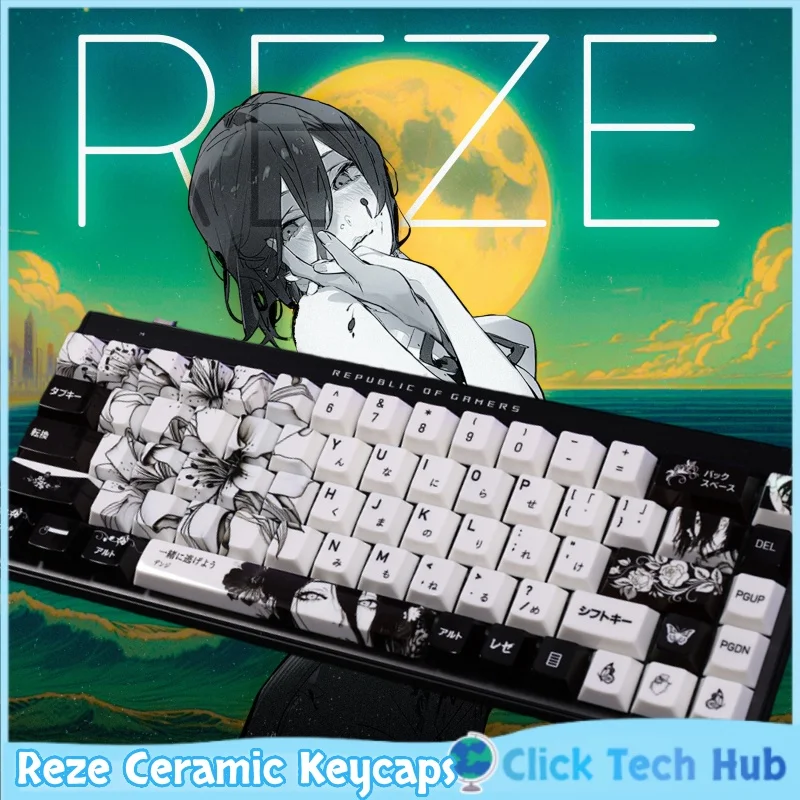 Reze  Like Jade Keycaps Ceramic Keycaps Cherry Highly Coated Chainsaw Man Customized Magnetic Axis Mechanical Keyboard Keycaps