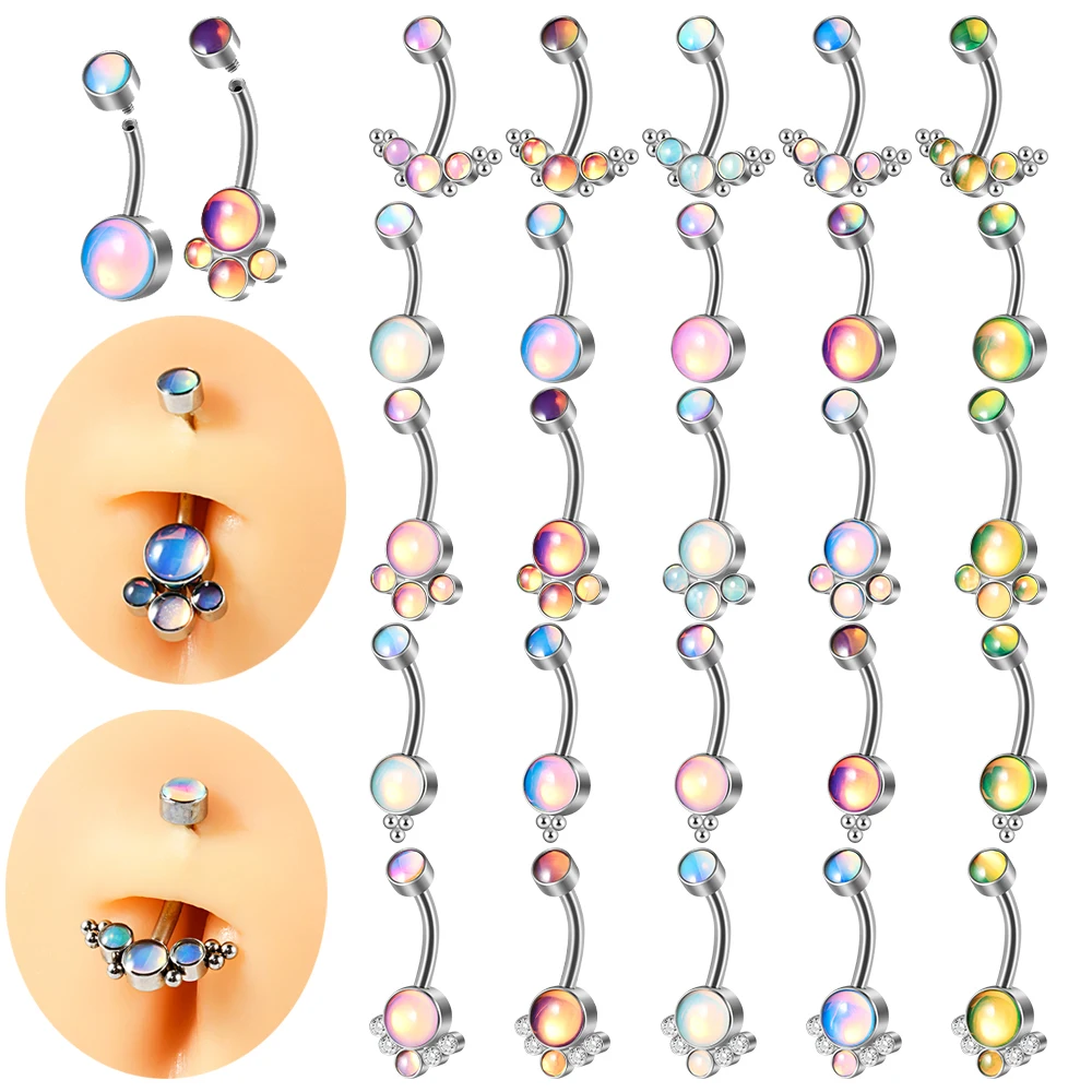 1PC Stainless Steel Colorful Belly Button Rings Flash Film Navel Piercing Curved Barbell Navel Rings Internal Piercing Jewelry