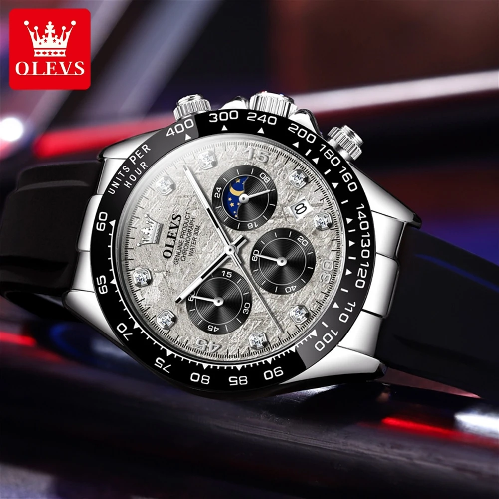 OLEVS Mens Watches Top Brand Luxury Chronograph Quartz Watch for Men Sports Silicone Waterproof Wristwatch Relogio Masculino