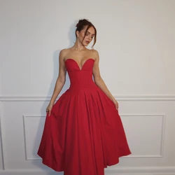 Mingmingxi Elegant Strapless Formal Occasion Dress Summer Midi Birthday Party Dresses Red Wedding Guess Dress Women's Clothing