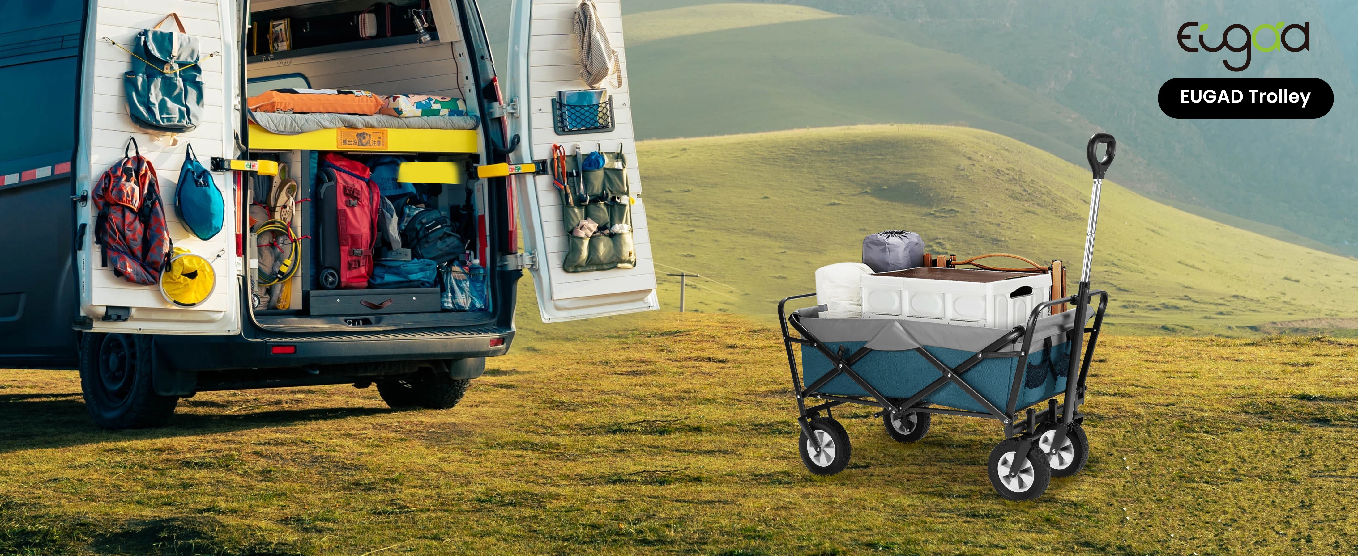 EUGAD Faltbarer 600D Oxford Camping-Trolley mit Griff/Rädern, Klappbarer Picknick- und Strandwagen für Outdoor und Garten – Detail 4