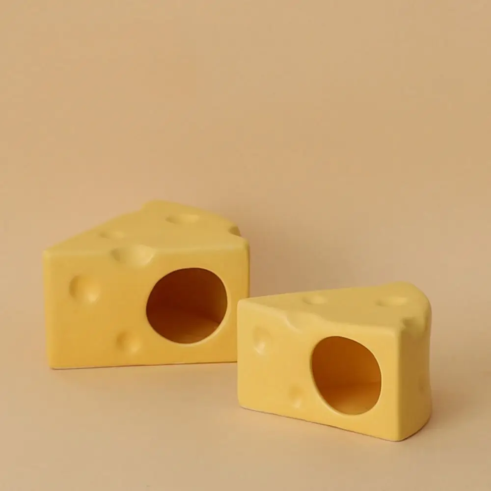 Creative Hamster Hideout Cheese Shape Decorative Ceramics Hamster House Ceramics Hut Hiding Hole Hamster Feeder Drinker