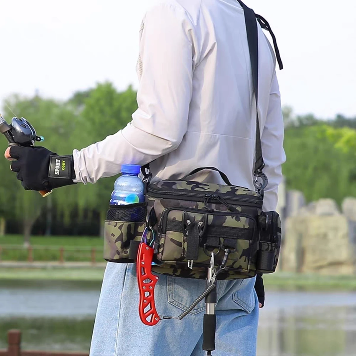 Storage Fishing Bag Large Size Multifunctional Fishing Tackle Bags Single Shoulder Crossbody Waist Pack Fish Lures Gear Utility