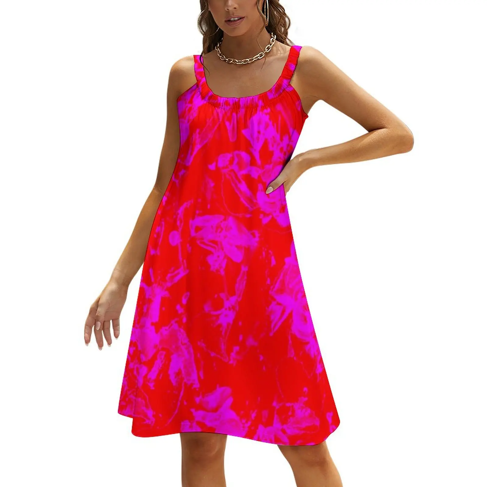 

The Pink and Red Floral Motives with Pink Flowers Beach Sling Skirt african dresses for woman festival outfit women