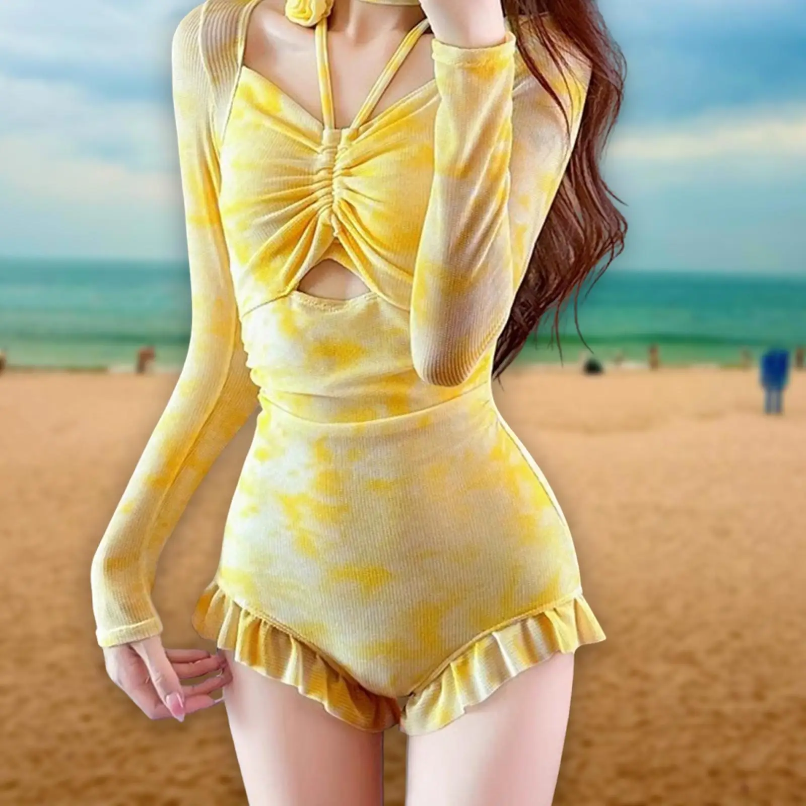 

Женский купальник с рюшами, легкий рашгард, модный пляжный купальник, купальный костюм для бассейна, летние каникулы, праздничные путешествия