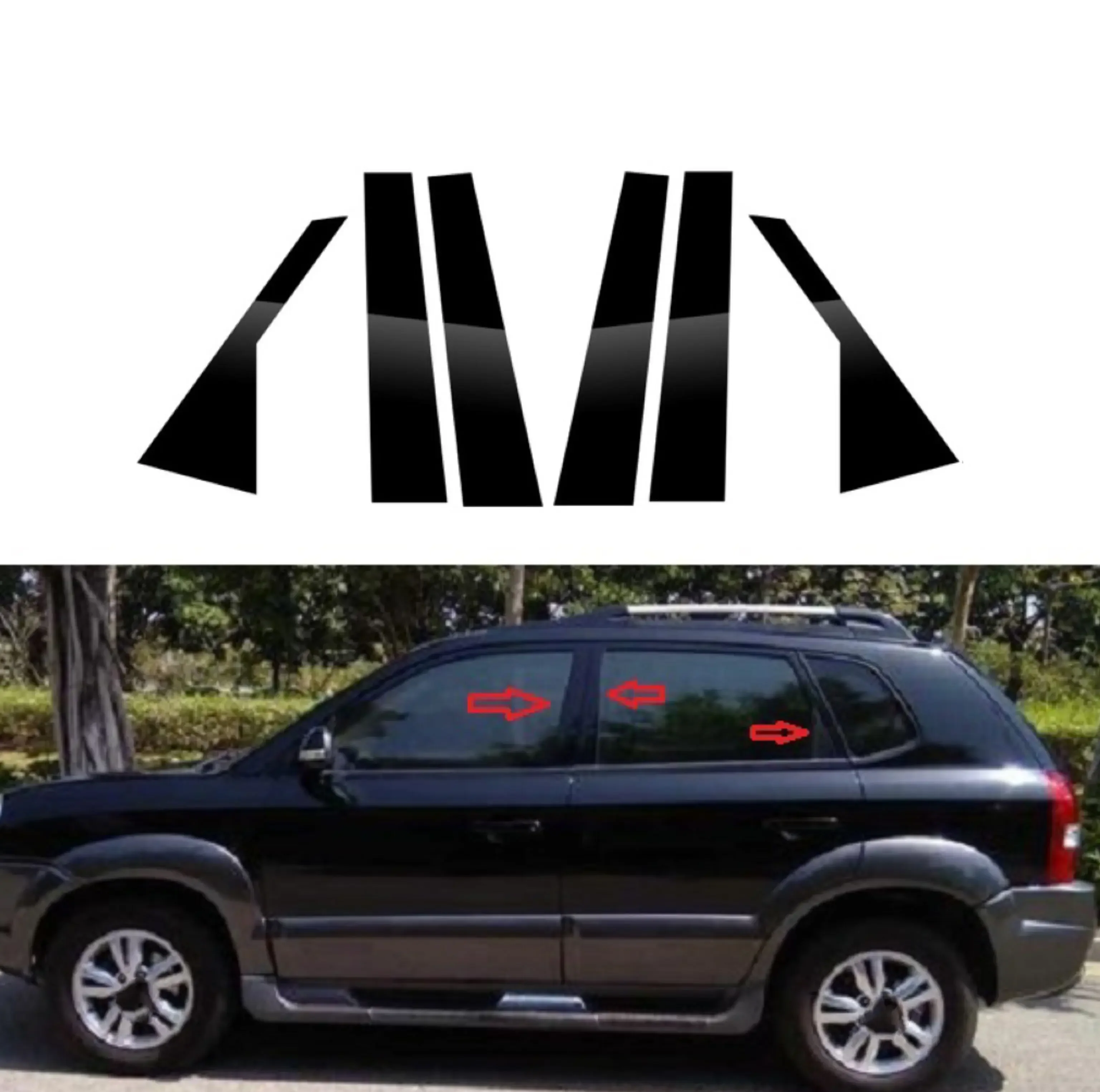 Fit For Hyundai Tucson 2007 2008 2009 2010 2011 2012 2013 6PCS Polished Pillar Posts  Window Trim Cover Sticker