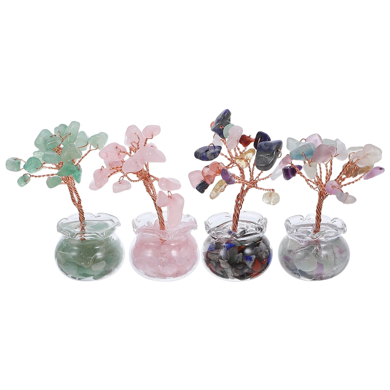 

4Pcs Mini Crystal Bonsai Money Tree Desktop Ornament Crystal Stone Wealth Tree Set Lucky Feng Shui Decor for Home Office