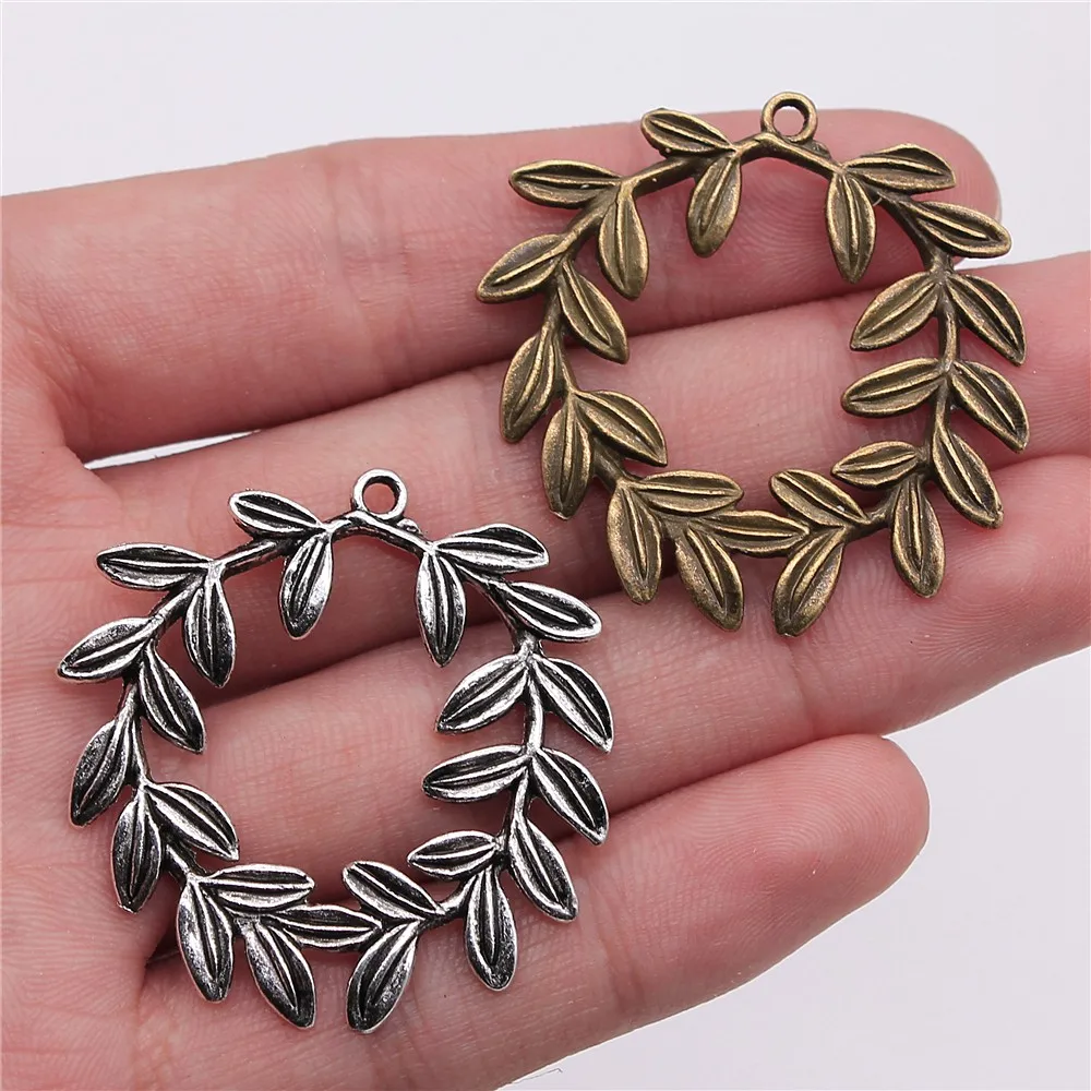 WYSIWYG 4pcs Charms Olive Branch Wreath 41x36mm Pendants Making DIY Handmade Jewelry