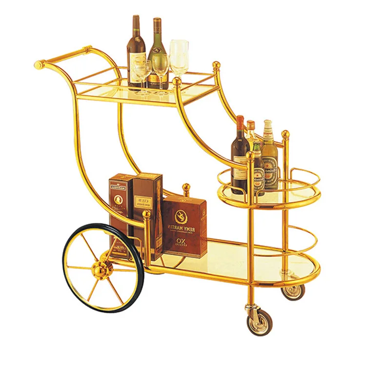 Hotel Service Liquor Trolley Polish Wine Cart Metal Stainless Steel 3 Tier Restaurant Custom High Grade Royal Golden 3 Pieces