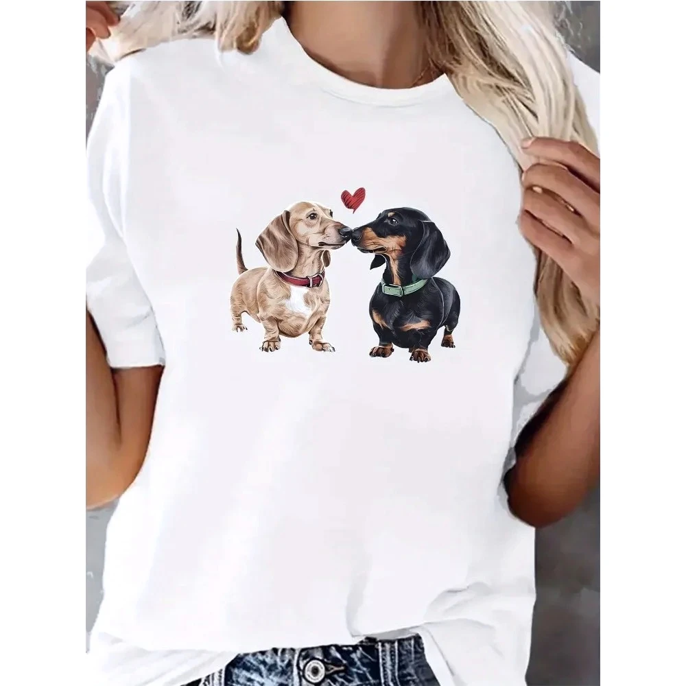 

Dachshund Print Casual Round Neck Women's Summer T-shirt Casual Fun Short-sleeved Women's Vintage Y2K Top Funny Clothing