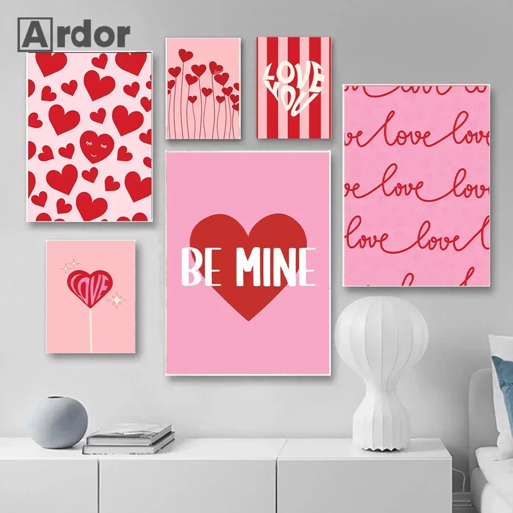 

Valentines Day Pink Romantic Posters and Prints Love Heart Canvas Painting Quotes Wall Art Picture Couple Lovers Room Home Decor