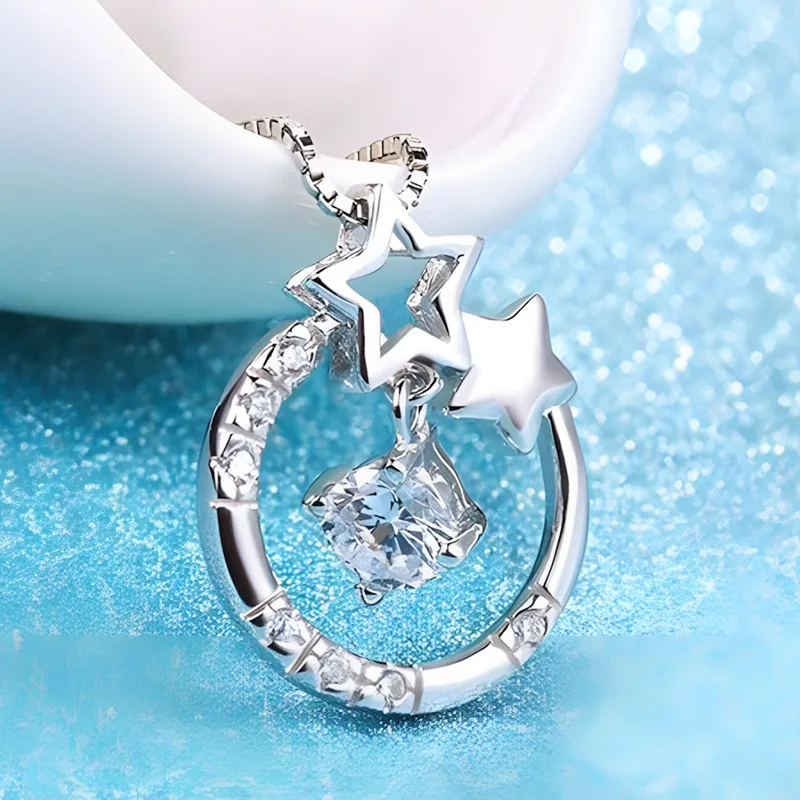 

925 Sterling Silver Necklace Pendant Shining Zircon for Women Wedding Jewelry Engagement Charm Party