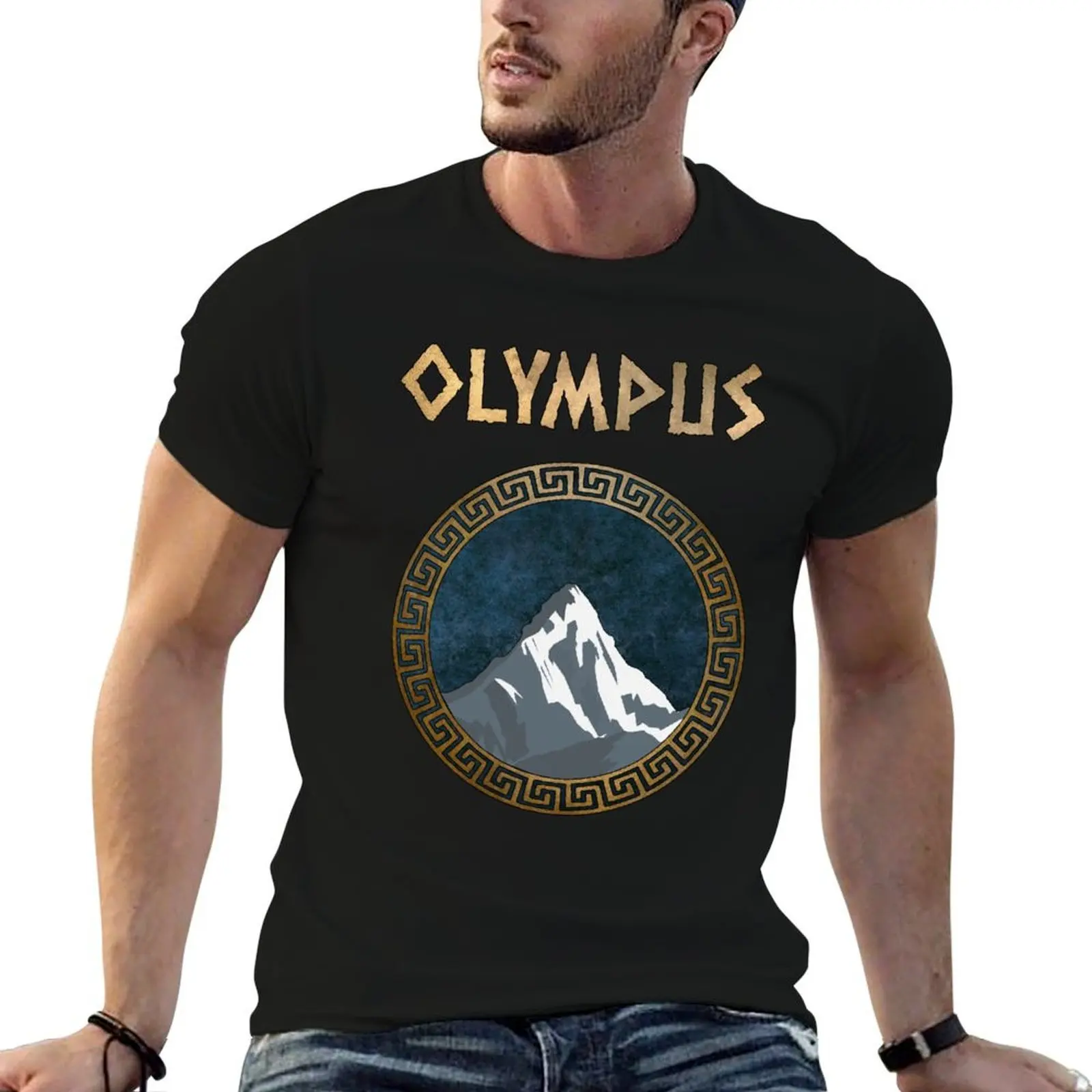 Camiseta con el símbolo de los dioses griegos y la montaña de Olimpia, inspirada en la antigua Grecia, de la marca Olympus, disponible en tallas grandes, ropa vintage para hombre.