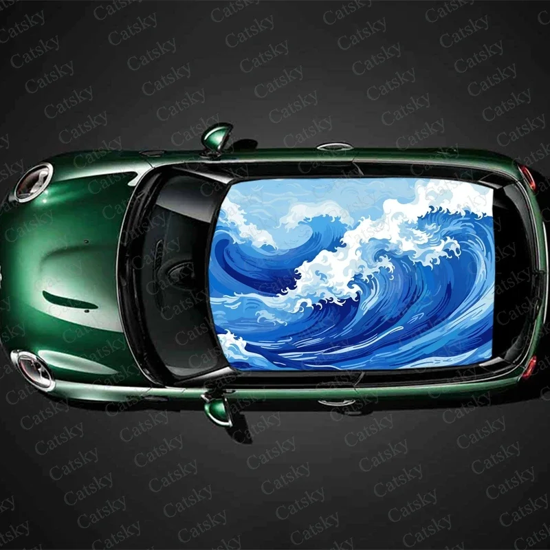 

Tranquil Wave Car Roof Sticker Wrap Racing SUV Accessories Packaging Painted PVC Custom Car Graphic Decal