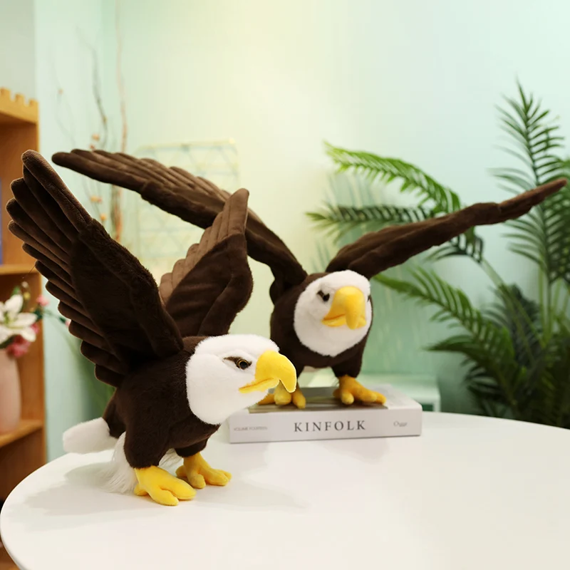 60/90CM Lifelike Bald Eagles Birds Plush Stuffed Toys Funny Seagull Animal Cartoon Doll Soft Feathers Toy Decor Birthday Gift