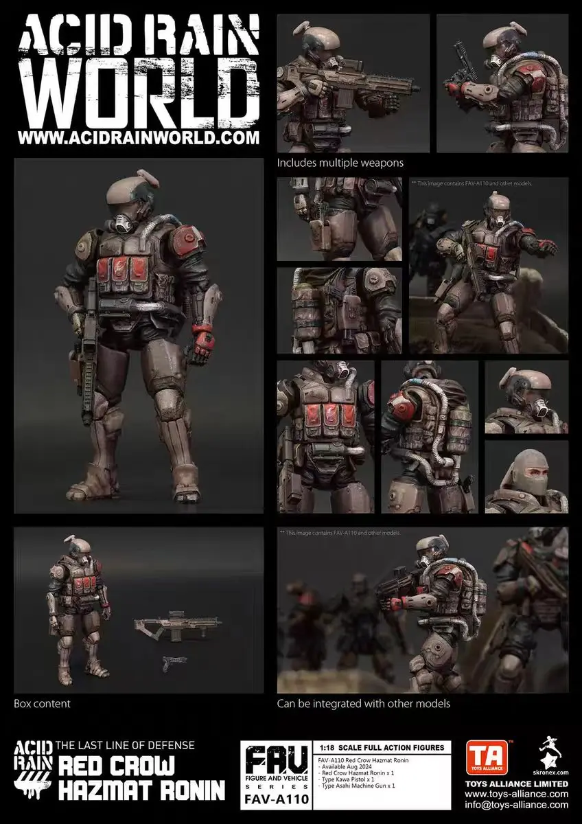 Acid Rain War FAV-A110 Red Crow Hazmat Ronin 1/18 Movable Figure Soldier Model Toy Gift Collection Scene Matching