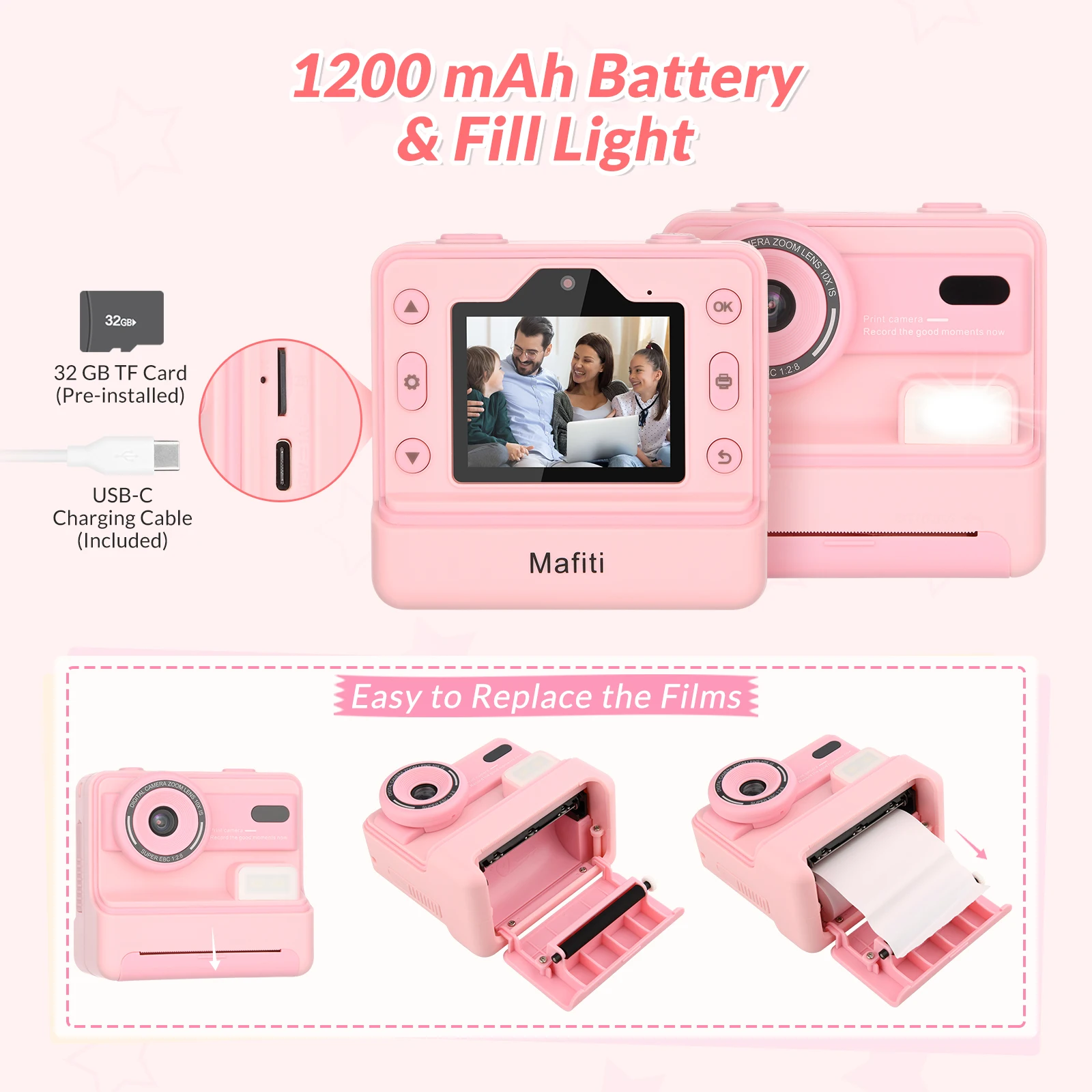 Kids Camera Instant Print, 48MP Digital Camera Selfie 1080P Video Toys Gifts for Girls Boys Aged 3-12 for Christmas/Birthday