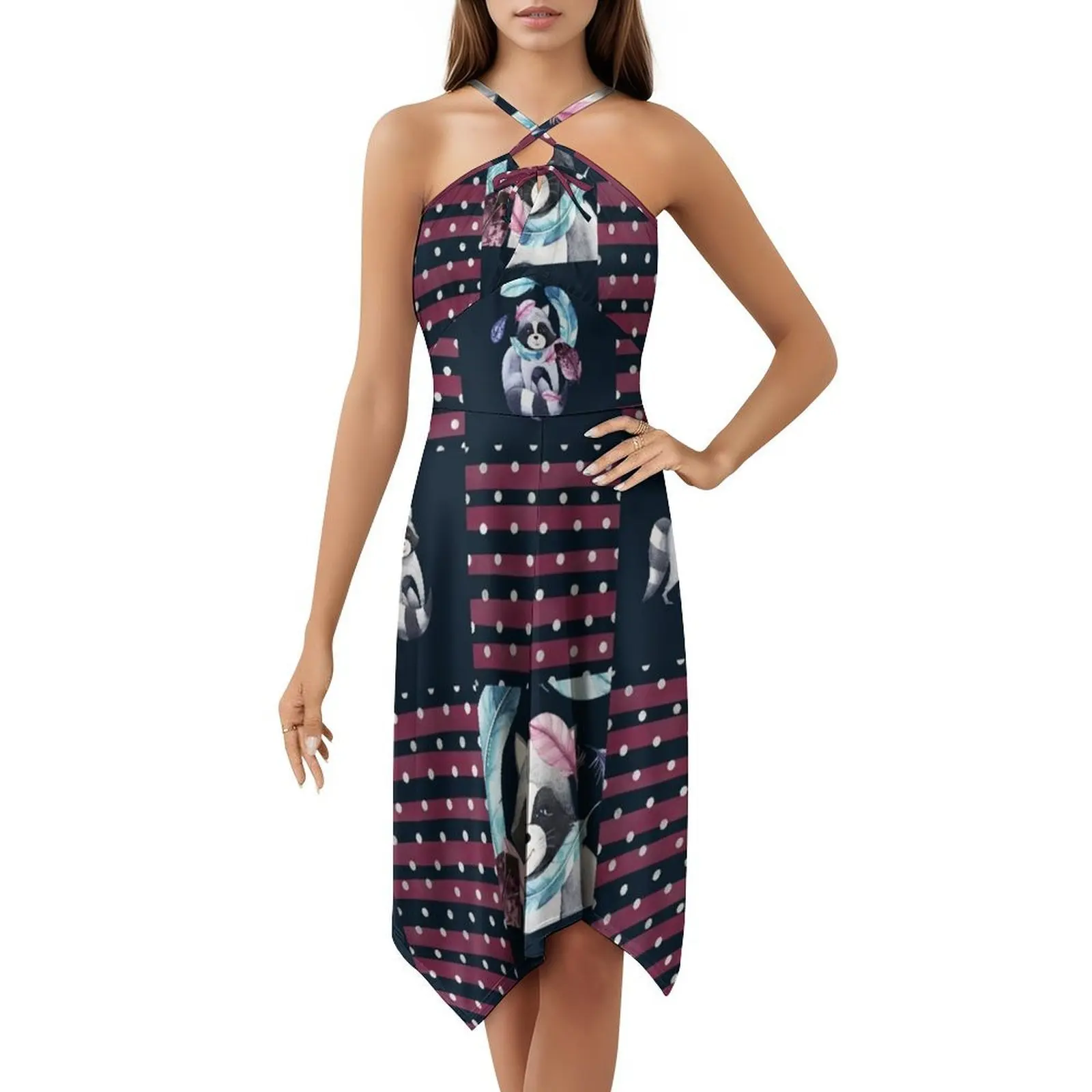 الراكون الأزهار ريشة الأزهار سموك فستان للنساء الربيع الصيف فستان كاجوال للحزب الراكون تشريح الراكون الفن الراكون #5