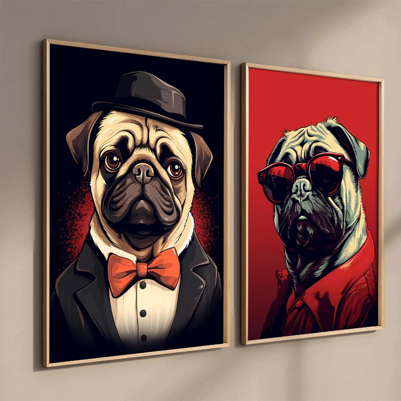 Modern Art Pugs Posters Canvas Painting And Print Nordic Style Wall Art Picture for Living Room Home Office Decor Frameless