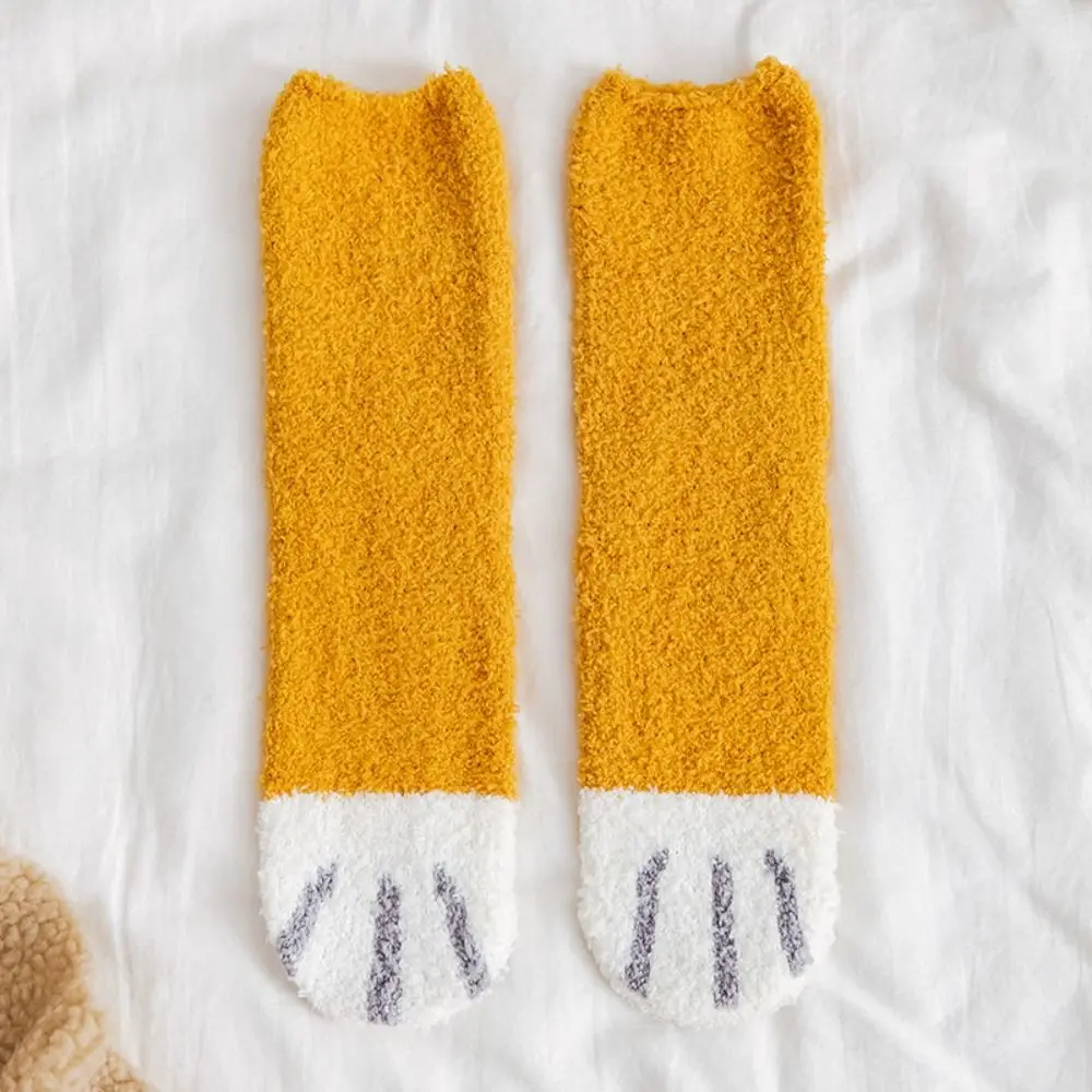 1 Pair Fashion Animal Fingers Cat Paw Winter Socks Coral Fleece Cat Paw Coral Fleece Warm Sock Soft Thicken Sleeping Socks Girls