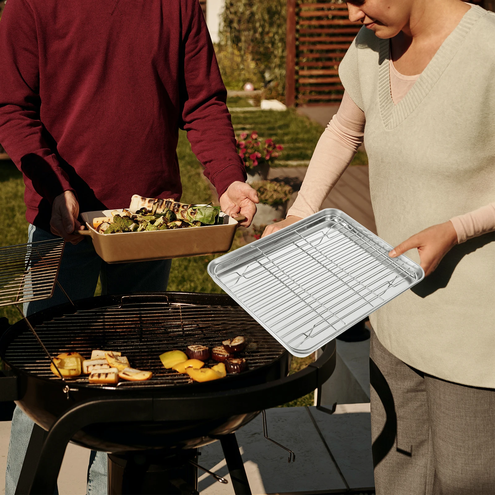 

2pcs Stainless Steel Baking Sheet Set Removable Rack Heavy Duty Dishwasher Safe 31X24X2.5Cm Home Kitchen Baking Pan