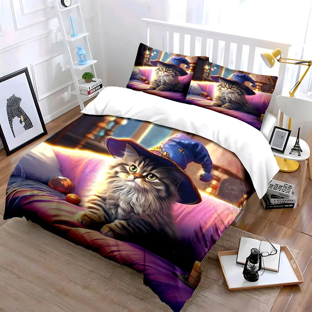 Magic hat cat gracefully seated Printed Duvet Cover Set1 Duvet Cover+2 PillowcaseMulti Size Bedroom Bedding Decor Luxury gift