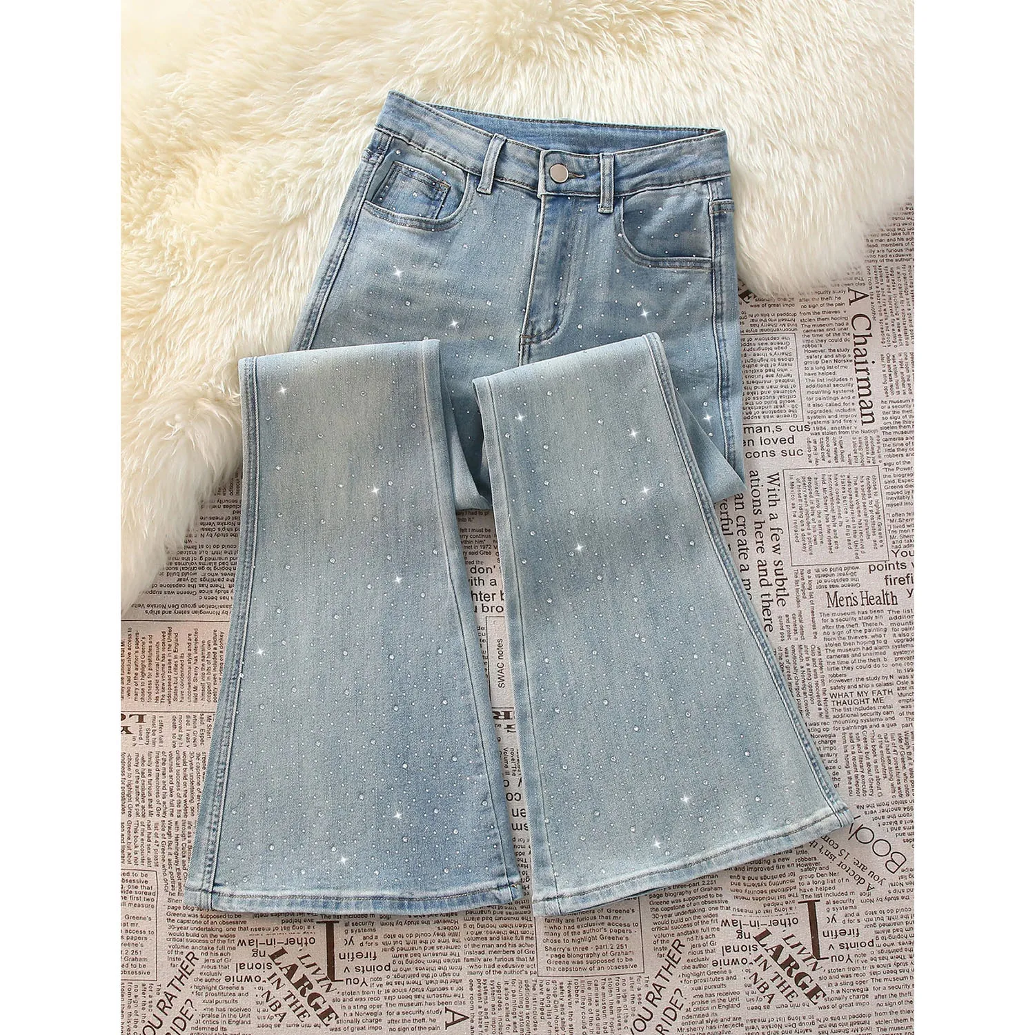 

Hot Diamond Slightly Flare Jeans Women's 2026 Spring Autumn New High Waist Denim Trousers Korean Fashion Bell-bottom Jeans Pants