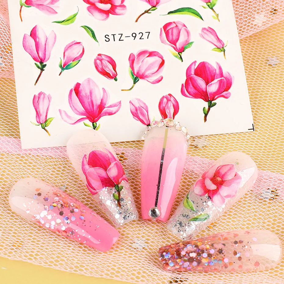 1pcs Flower Series Nail Water Decal Sticker Floral Sakura Daisy Rose Leaf Transfer Slider Foil Nail Decoration SASTZ922-957-1 image 5