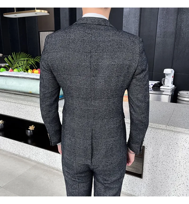 Terno Masculinos Completo Suit (blazer+ Vest + Pants) Fashion Business Cotton and Hemp Wedding Work Fashion Casual Slim Ropa