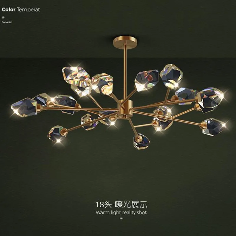 

LED Postmodern Crystal Copper Designer Art Deco Chandelier Lighting Lustre Suspension Luminaire Lampen For Dinning Room
