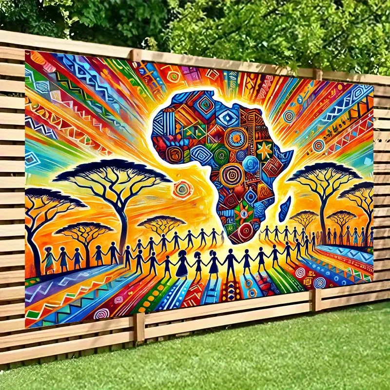 Tissu de fond pour photographie de l'unité culturelle africaine - Carte africaine vibrante et motif tribal