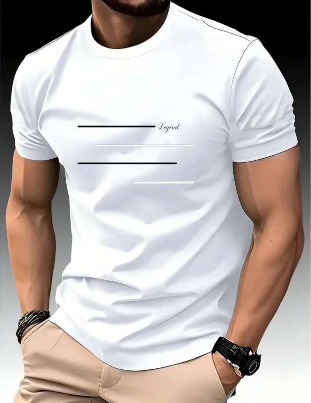 

Men's Summer Crew Neck Running T-Shirt, Lightweight Top, Legendary Print, Quick-Dry Short Sleeve, Breathable Fitness Sports Tee