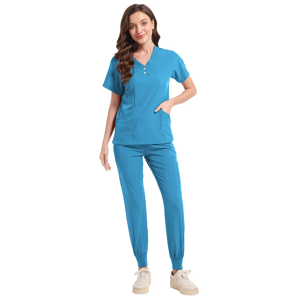 Melhor venda de manga curta feminino enfermeira esfrega conjunto jogger calças médicas esfrega uniformes estiramento trabalho hospital enfermagem wear