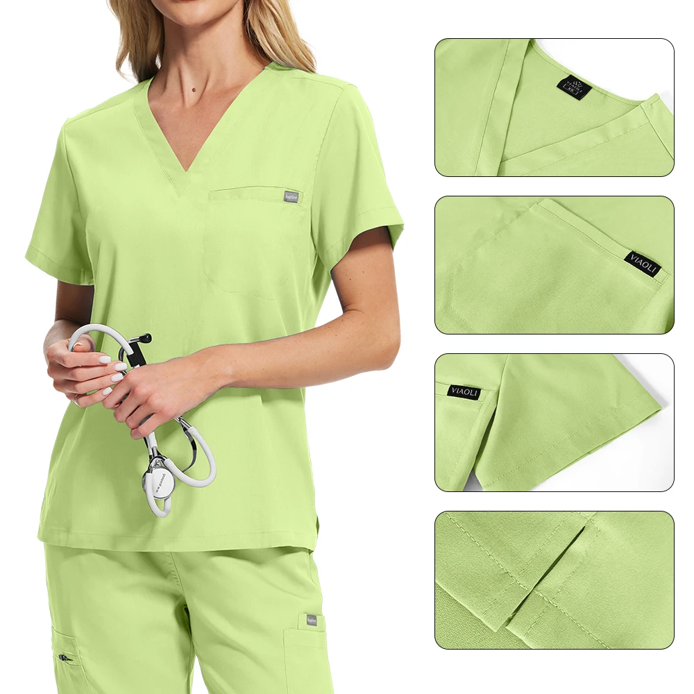 طقم زي صيدلي للنساء ملابس عمل التجميل زي ممرضة مستشفى طبيب جراحة الأسنان عن طريق الفم أطقم الدعك الطبية