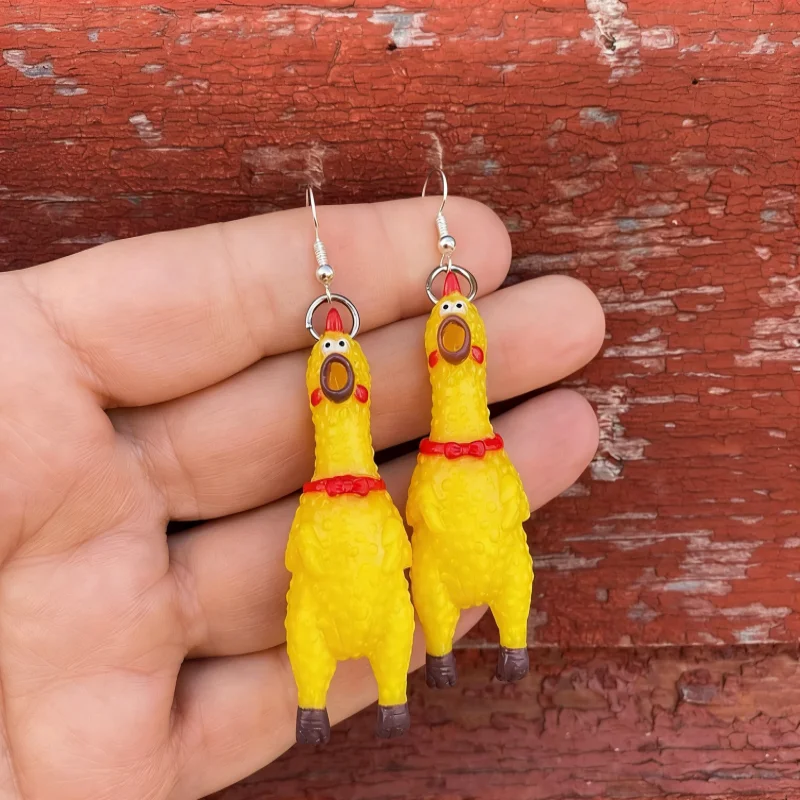 Unique Chirping Rubber Chicken Drop Earrings Quirky Statement Jewelry Novelty Gift for Friends