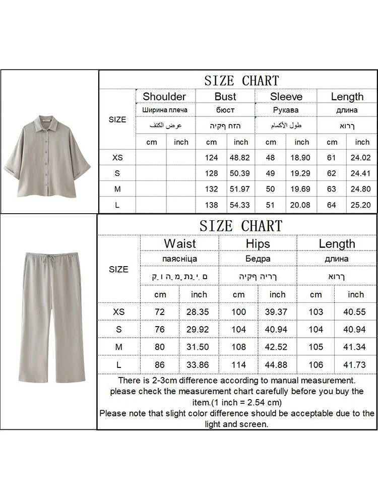 TRAF 2 Pcs/Set Chic Women Tops Pants Set 2024 Women Oversized Shirts Outfit Set Single Breasted High Waist Pants Outfit Set