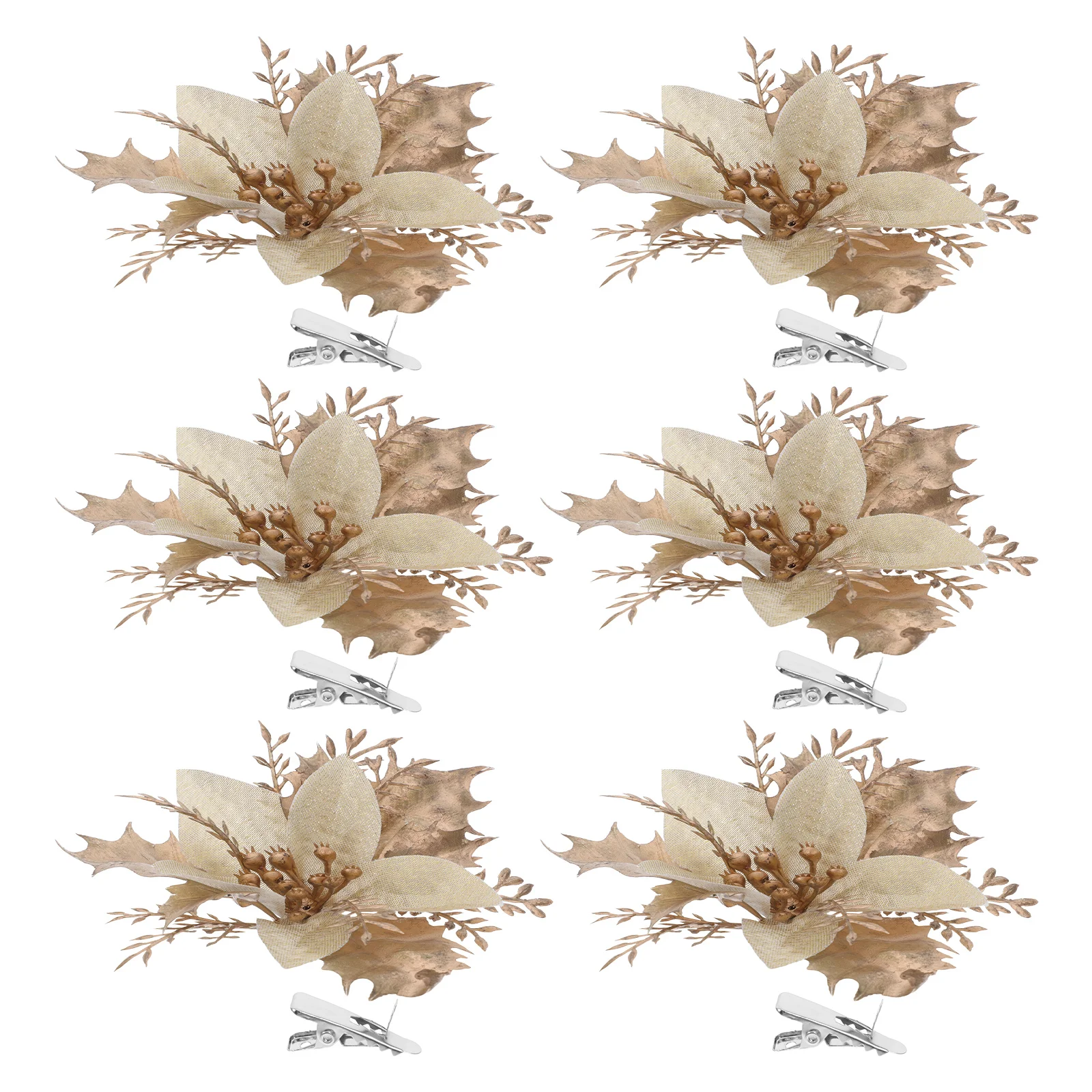 

6 Pcs Christmas Wreath Ornaments Party Poinsettia Decorations Artificial with Clips Flowers Glitter for Tree Psettia