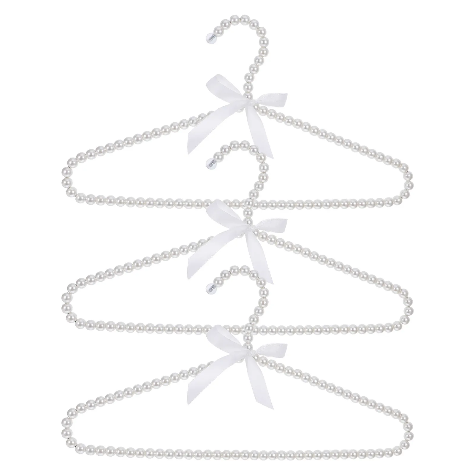 

3Pcs Faux Pearl Clothes Hangers Bowknot Detail Sturdy Support for Delicate Garments Bedroom Closet Fashion Store Display