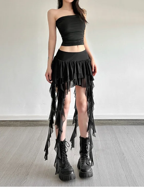 SylCue Millennium Splice Gonna a vita alta snellente con finiture in pizzo Gonna asimmetrica versatile slim fit da donna