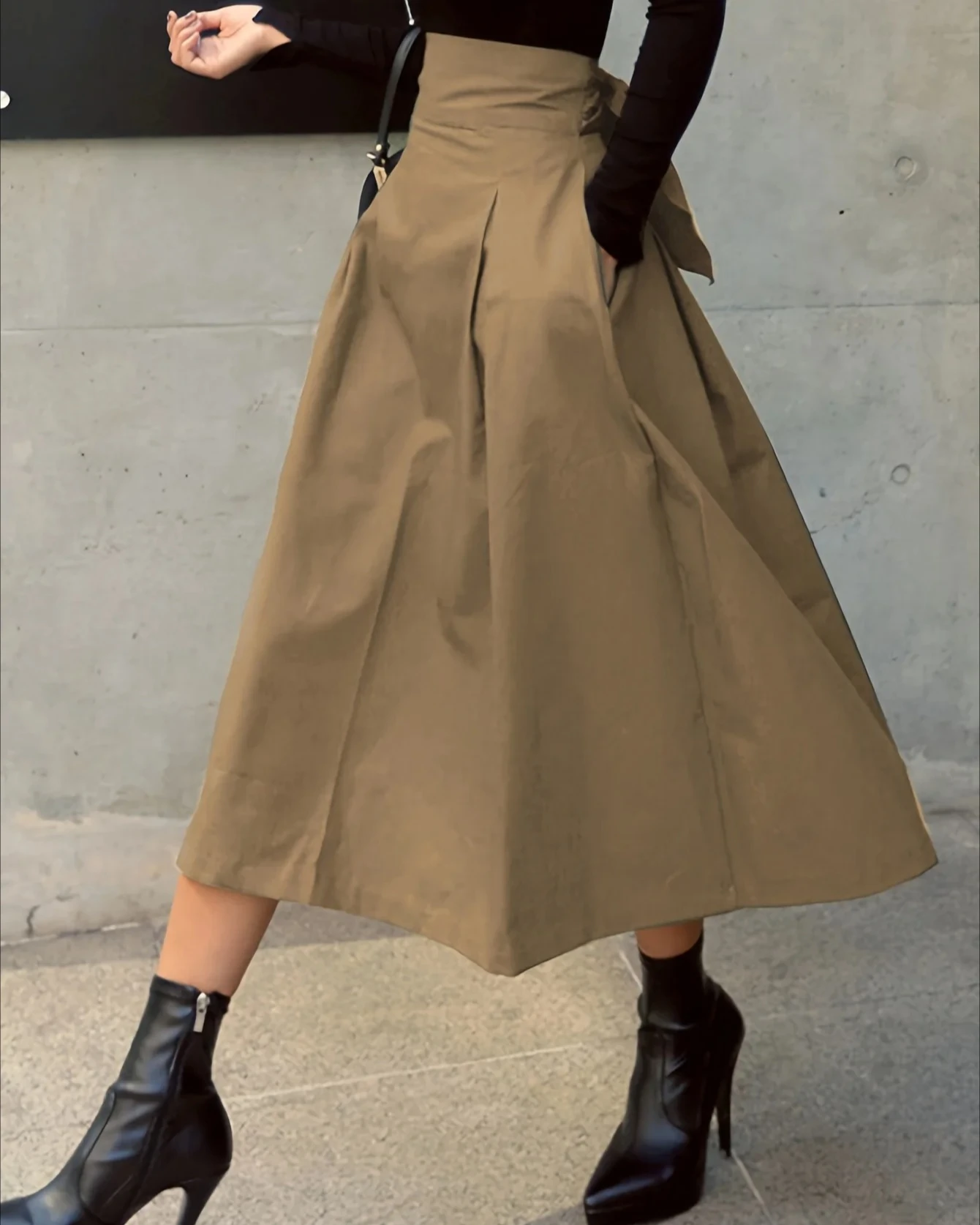 Faldas acampanadas lisas y elegantes para mujer, falda larga de cintura alta elástica con lazo, ropa de mujer, faldas para mujer