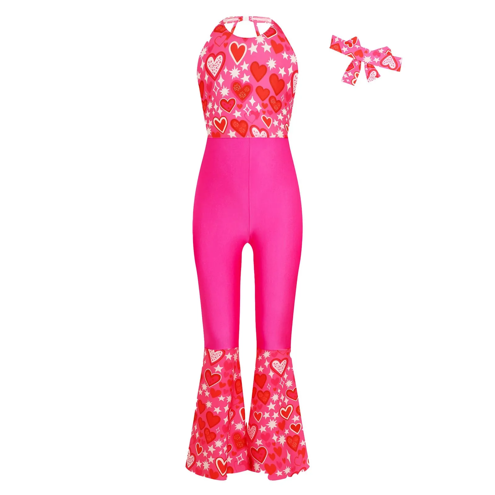 Fantasia hippie para crianças, discoteca cosplay, festa de carnaval, dança rave, macacão sino, bodysuit para meninas, fantasias de Halloween, anos 70, anos 80