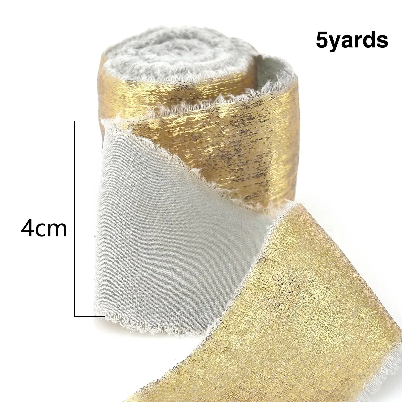 5 Yards Handmade Frayed Edged Gold and Silver Wire Velvet Ribbon for Wedding Invitation Wrapping Bridal Bouquet Gift Decoration