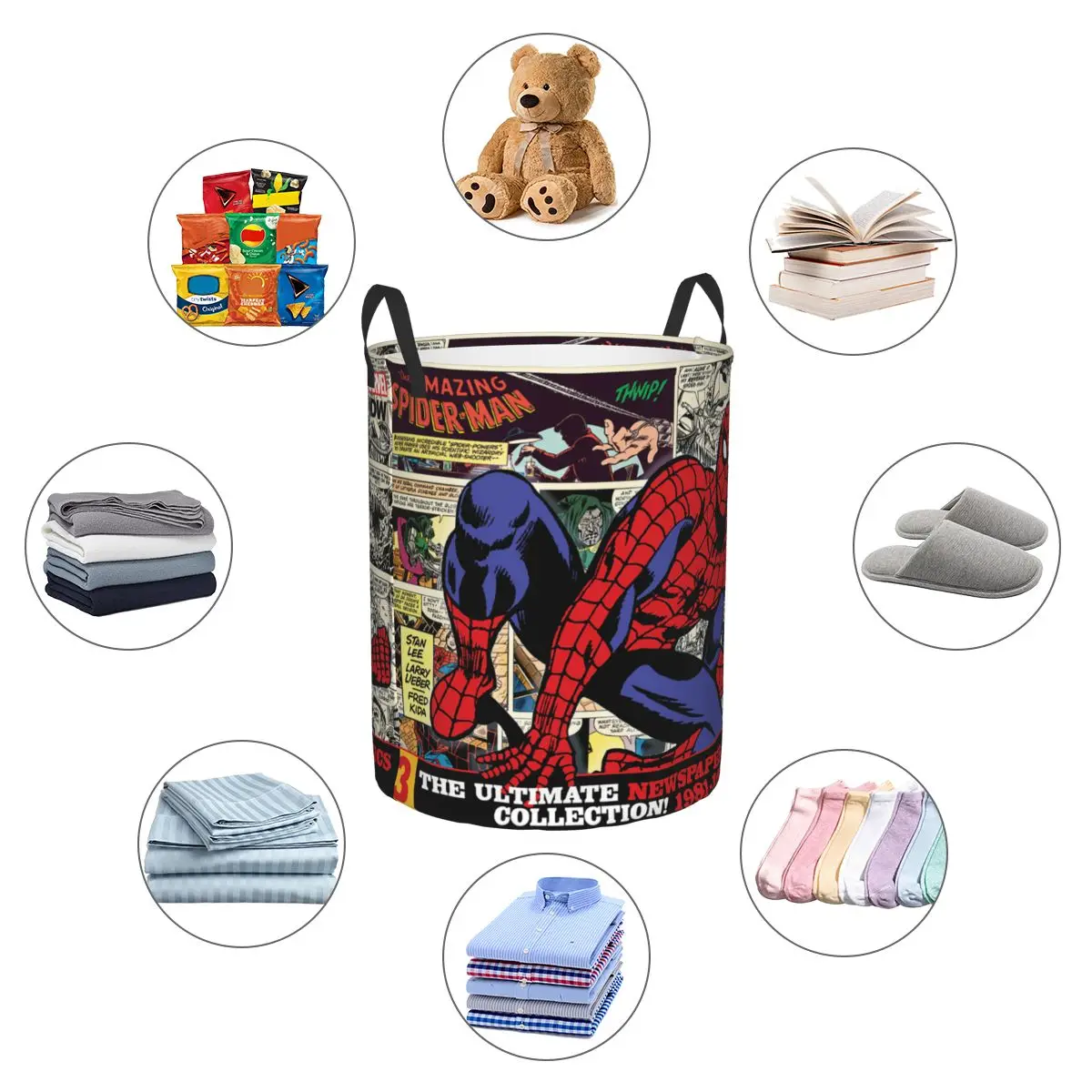 SpiderMan Merch Kid's Baskets Hamper Decorative The Amazing Spider-Man Storage Basket for Bedroom