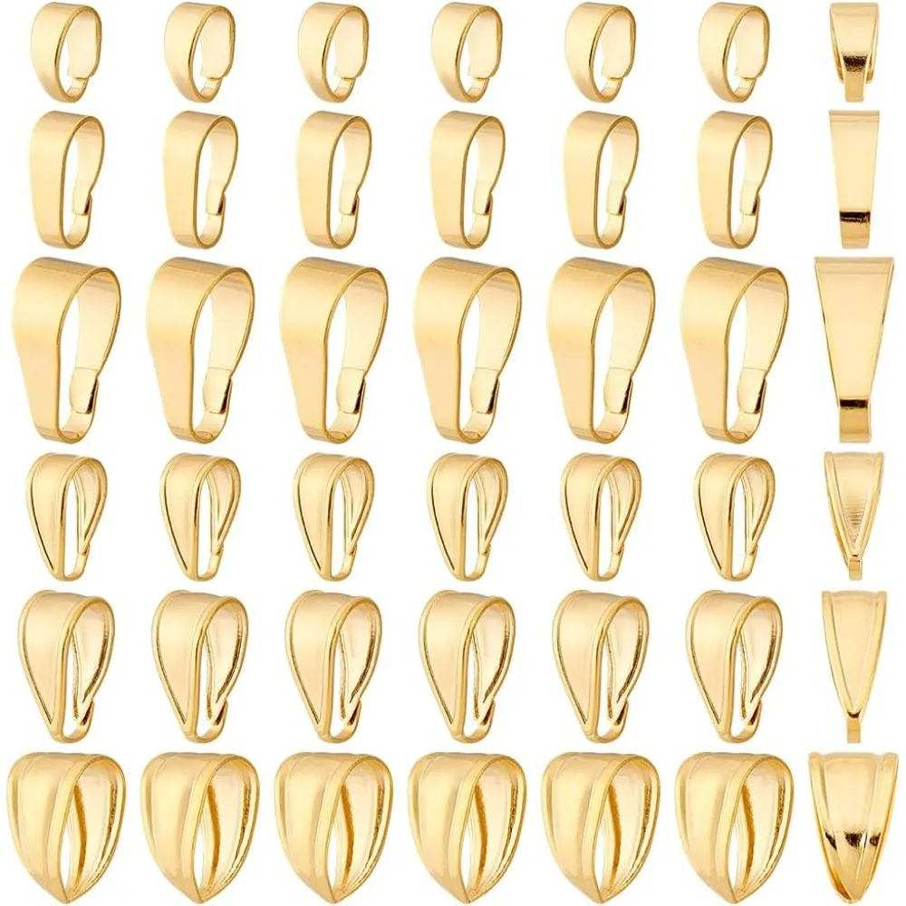 60pcs 24K Gold Plated Pendant Clasp Connectors 6 Styles Golden Pinch Bails Brass Necklace Charm Clasp Jewelry Clasps Making Kit