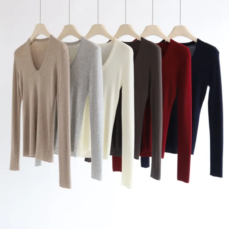 

Вязаный базовый слой с сердечком и длинными рукавами для женщин, новая осенне-зимняя внутренняя одежда с U-образным вырезом